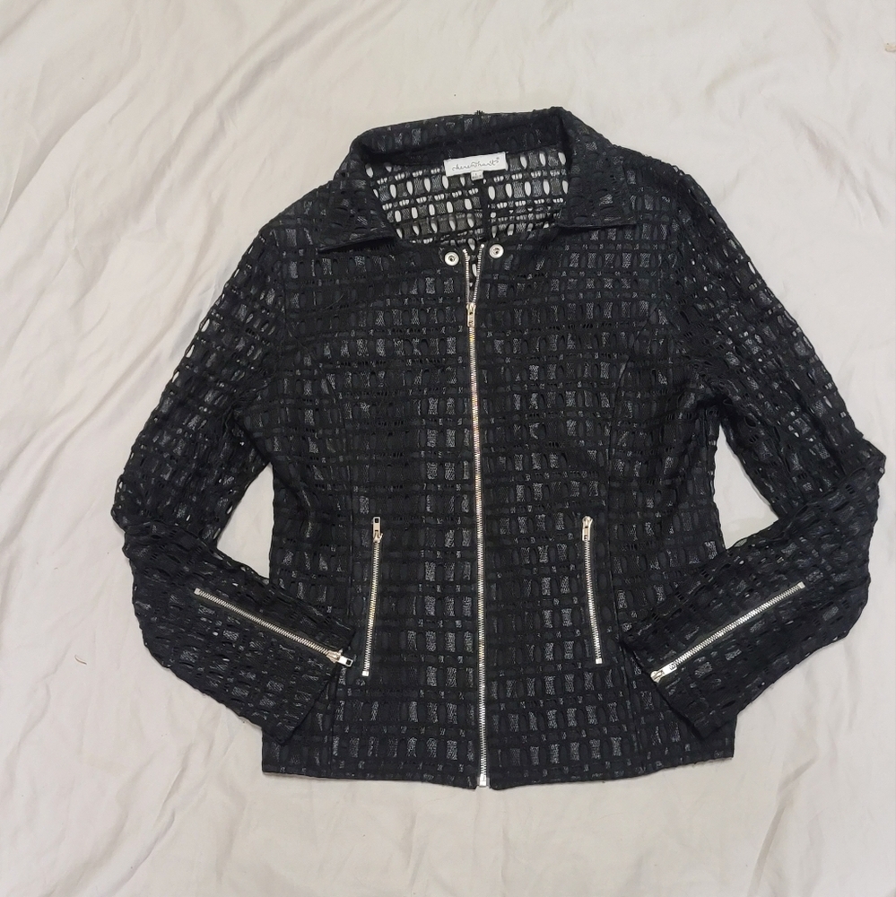 Keren Hart black lace zip front, wrist zipper detail jacket size large - Picture 9 of 9